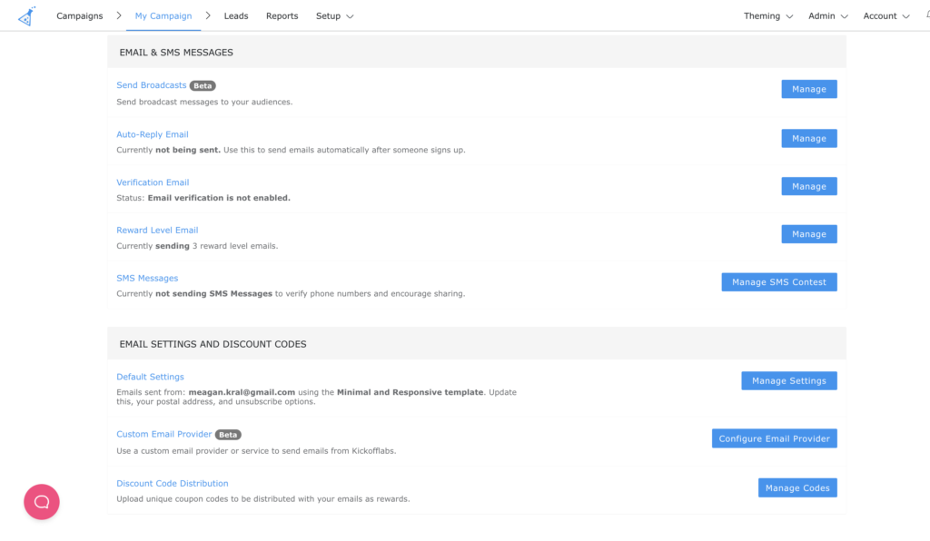 email settings