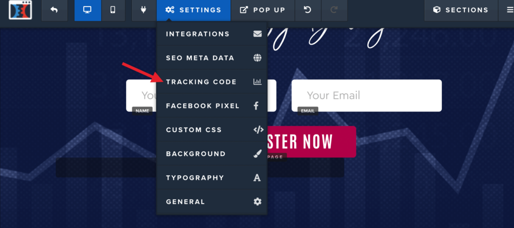 tracking code menu