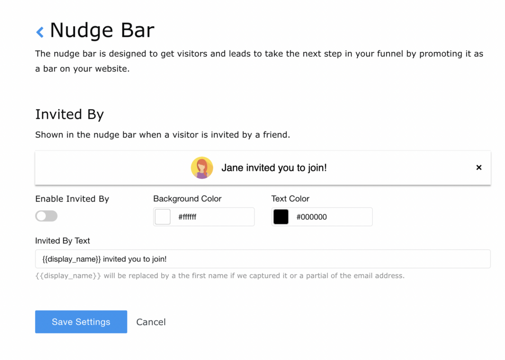 Nudge bar editor