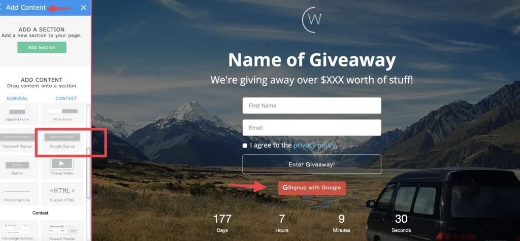 signup with google button