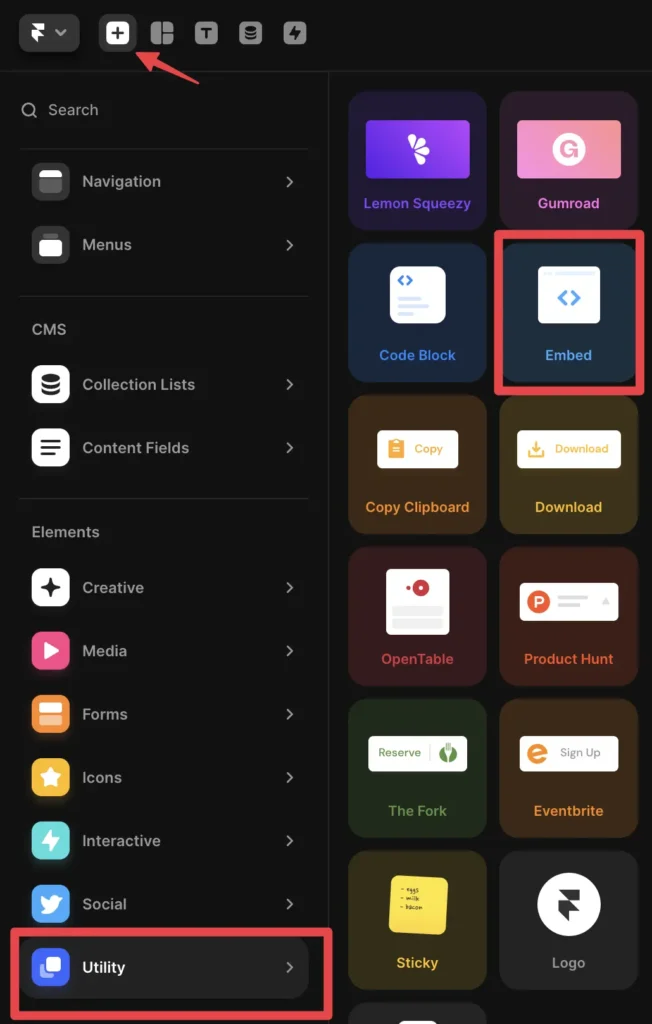 Framer embed menu