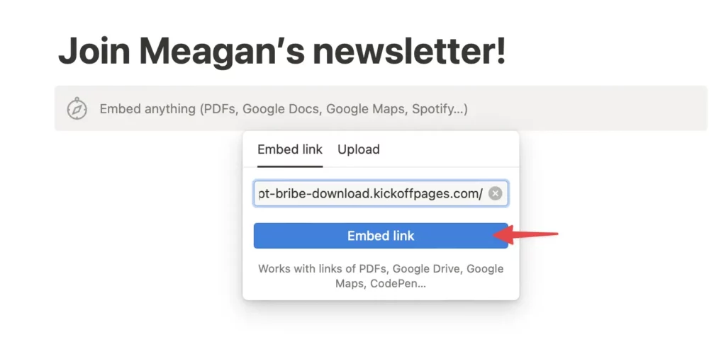 paste embed url in notion