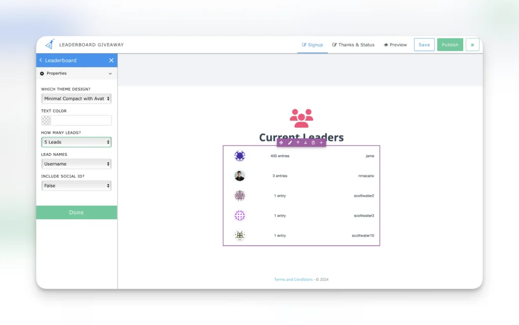 configure leaderboard