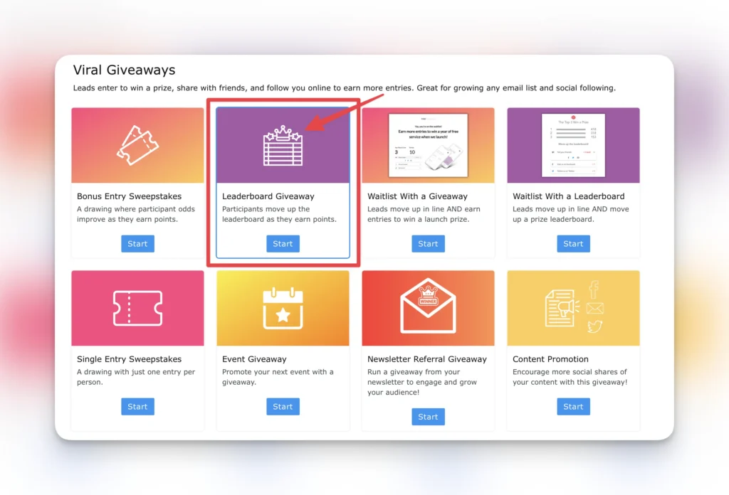 leaderboard giveaway campaign onboarding
