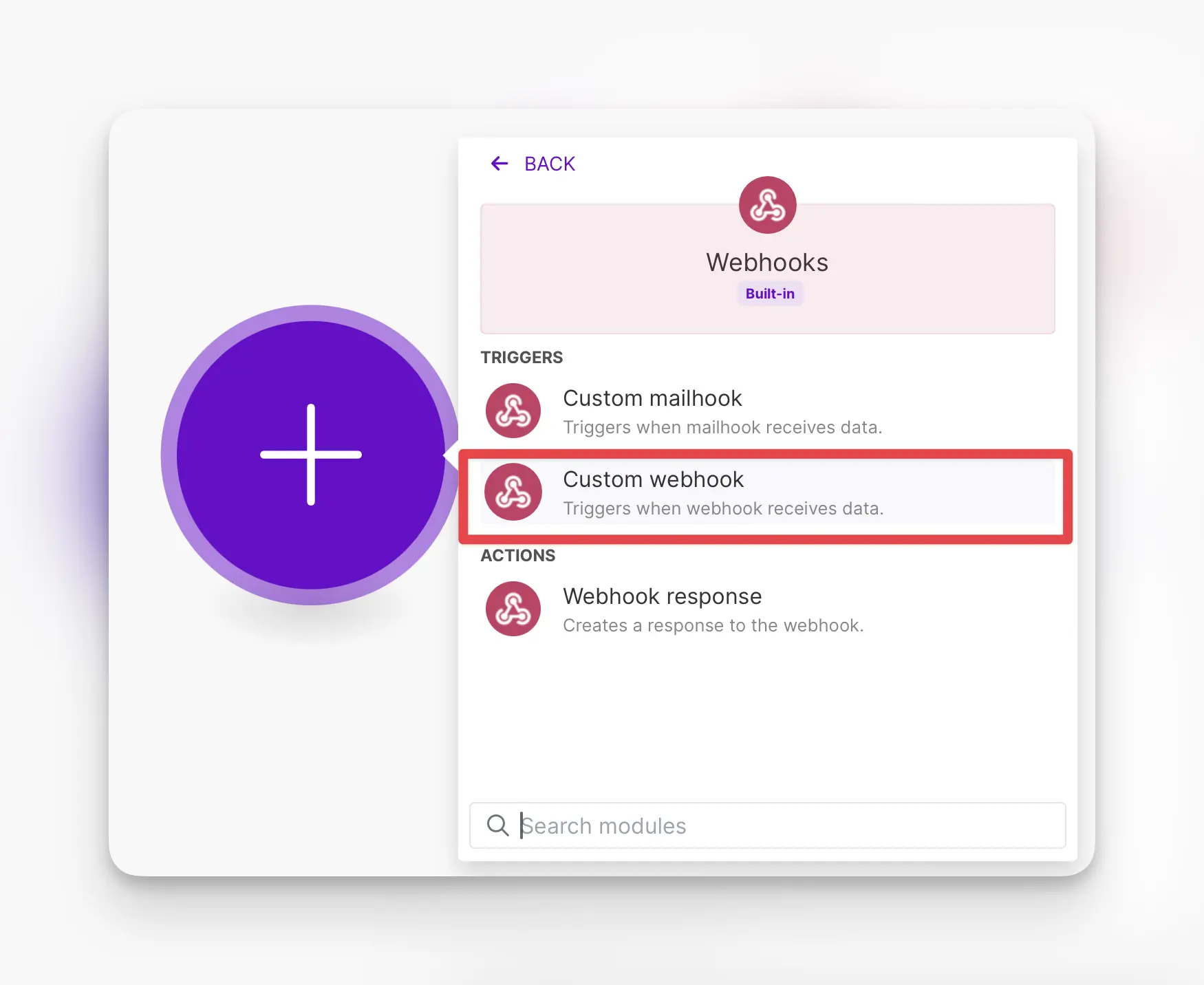 Add a custom webhook in Make