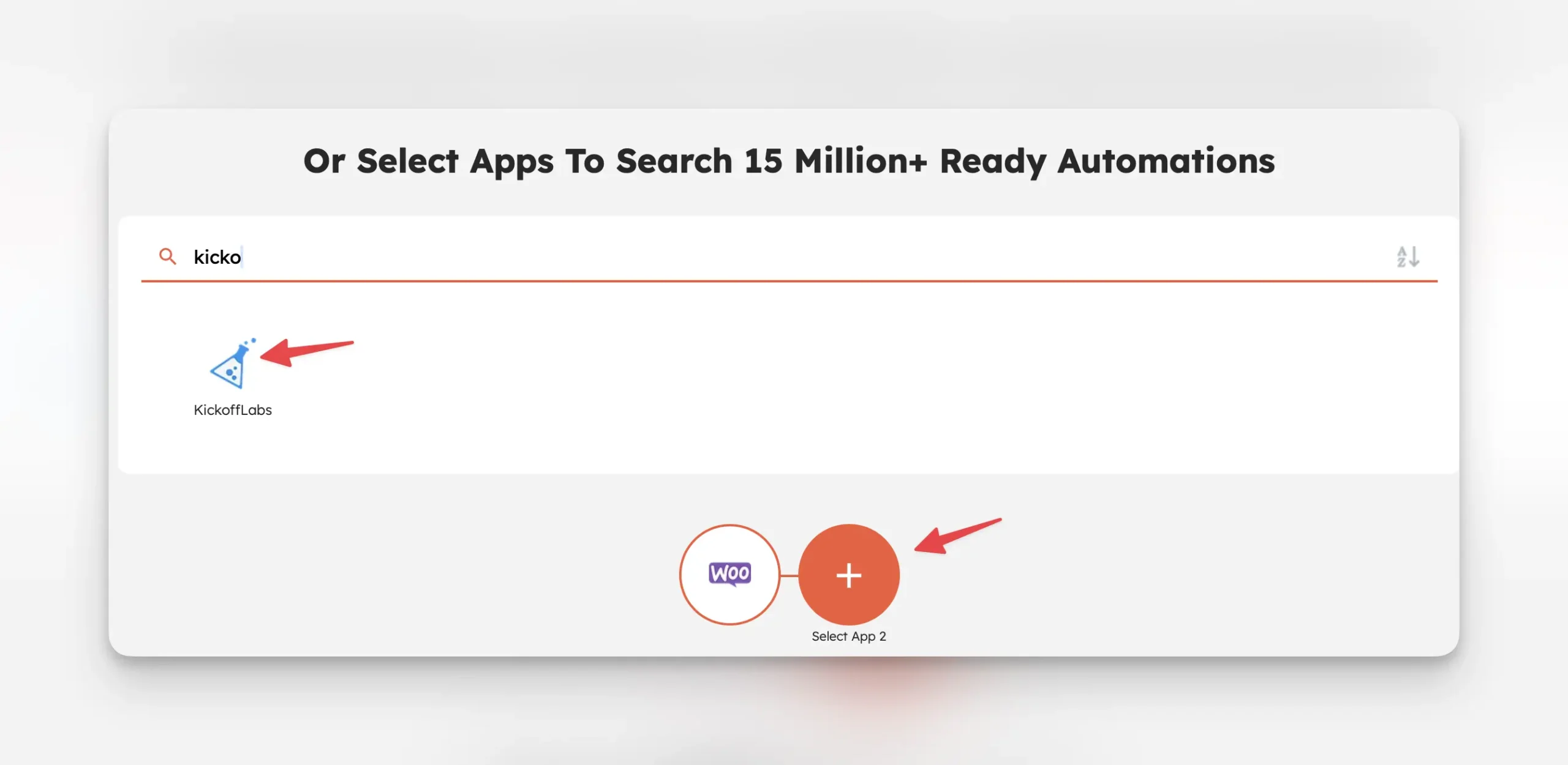Select KickoffLabs for the 2nd app in Integrately. 