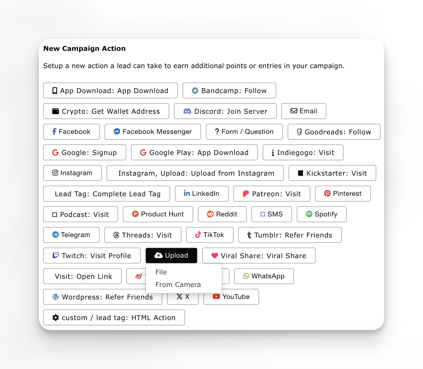 choose an upload action