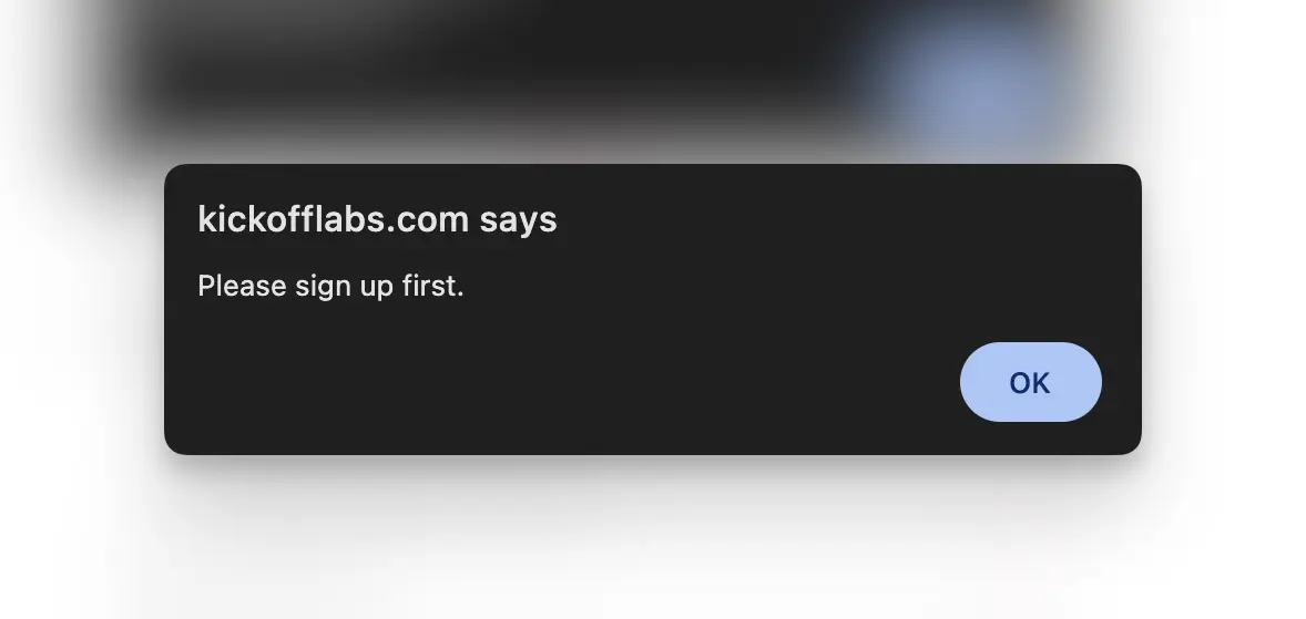 KickoffLabs error message