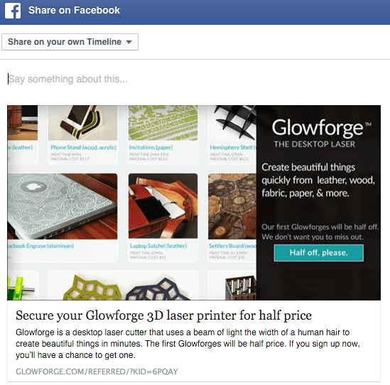 glowforge facebook share