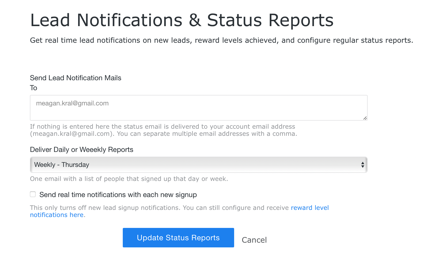 lead notification settings