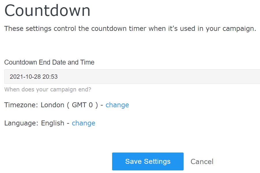 Countdown - settings