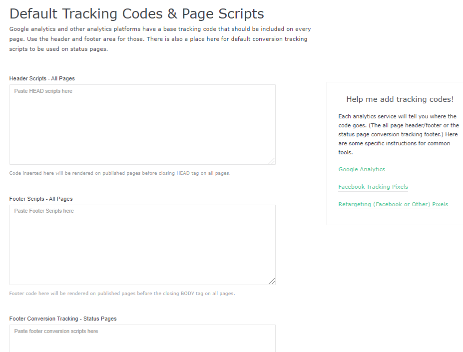 Default Tracking Codes