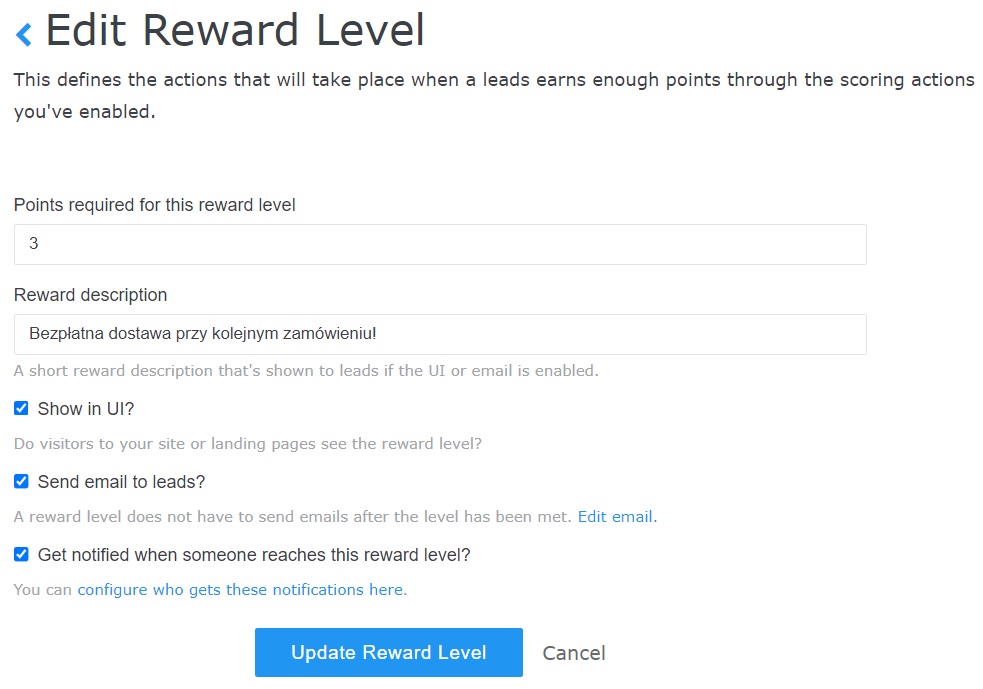 Edit Reward Level