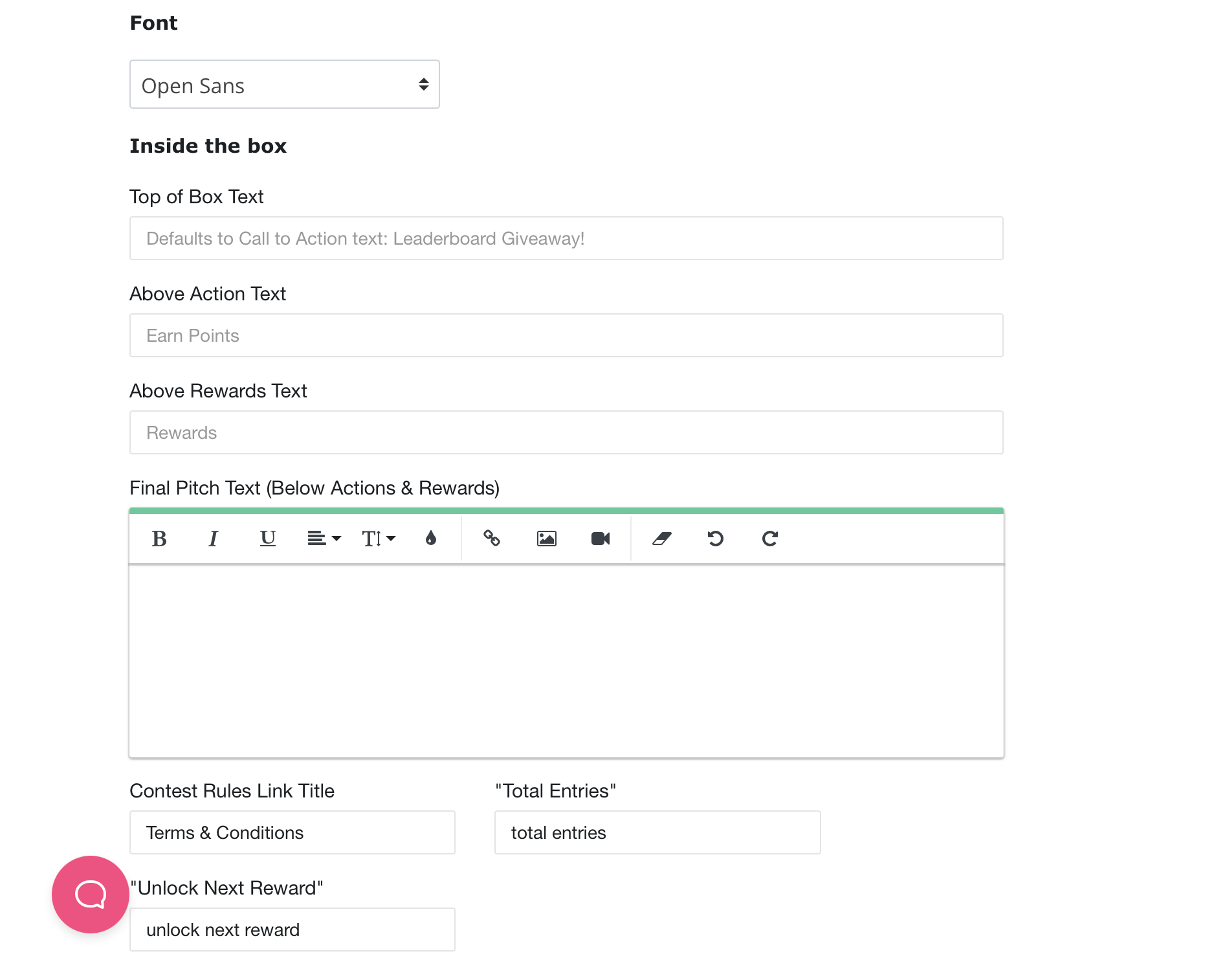 text contest box settings