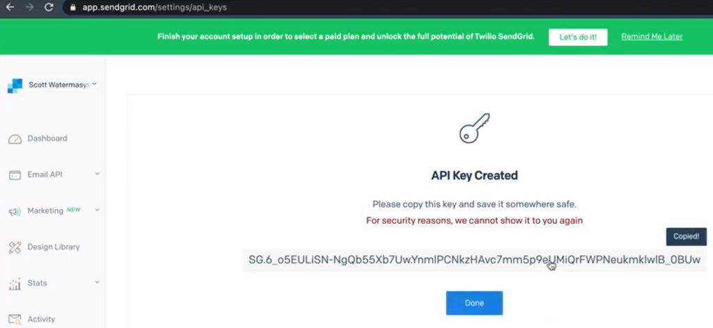 Sendgrid - API Key created