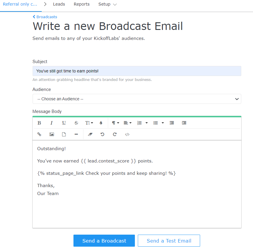 Write a new Broadcast Email