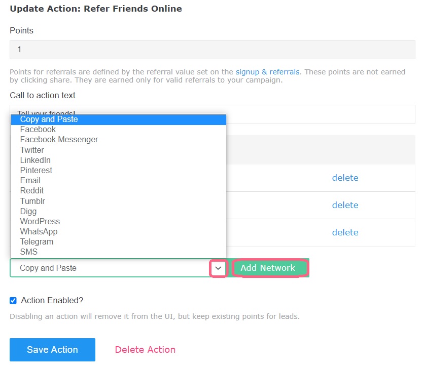 refer friends online action point - add network