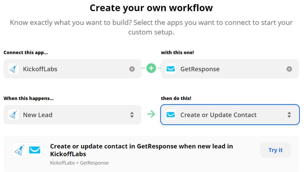 Zapier workflow - KickoffLabs - GetResponse