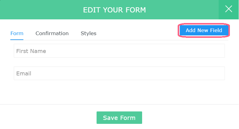 Landing page - edit form - Add new field