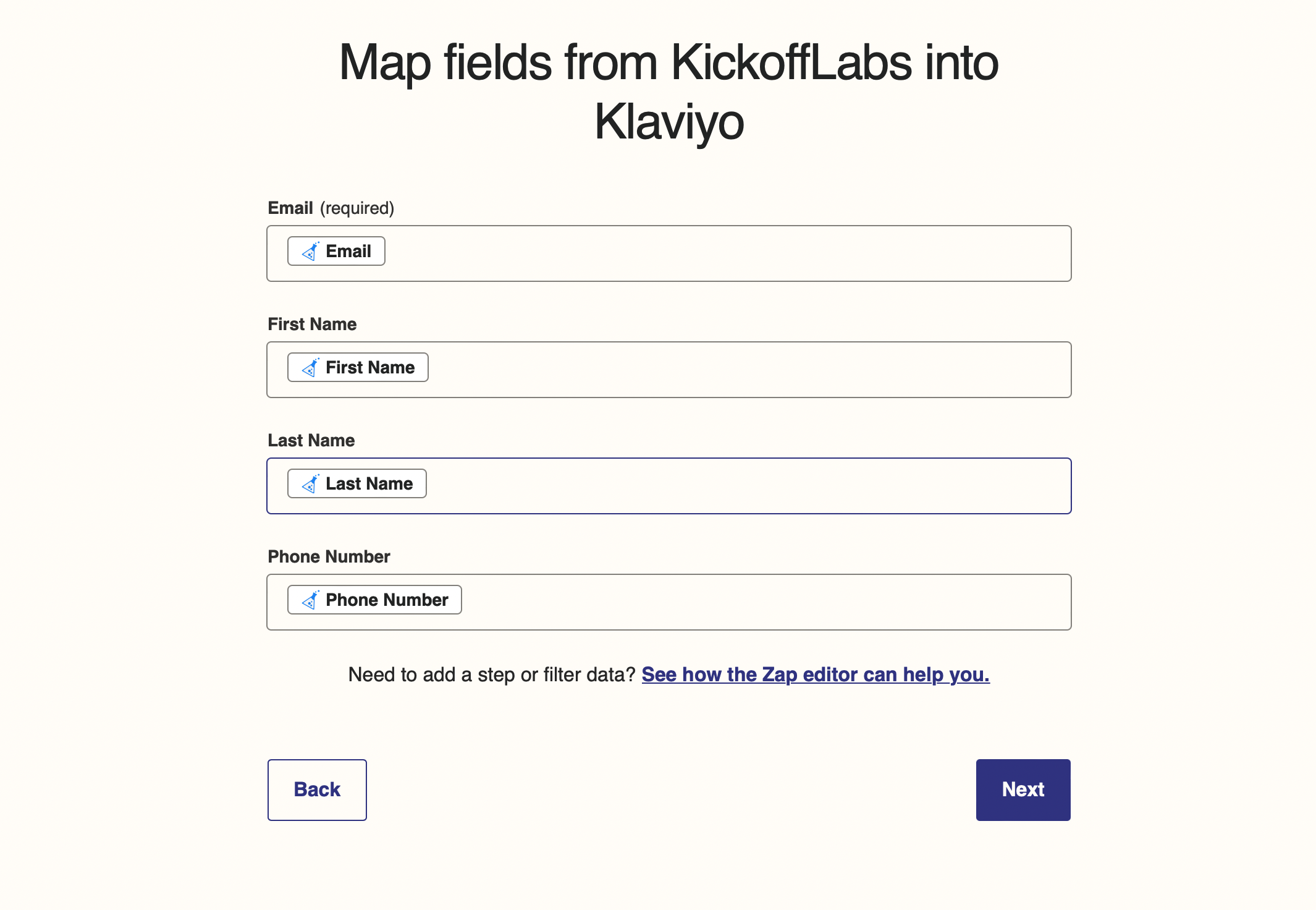 KickoffLabs fields mapping