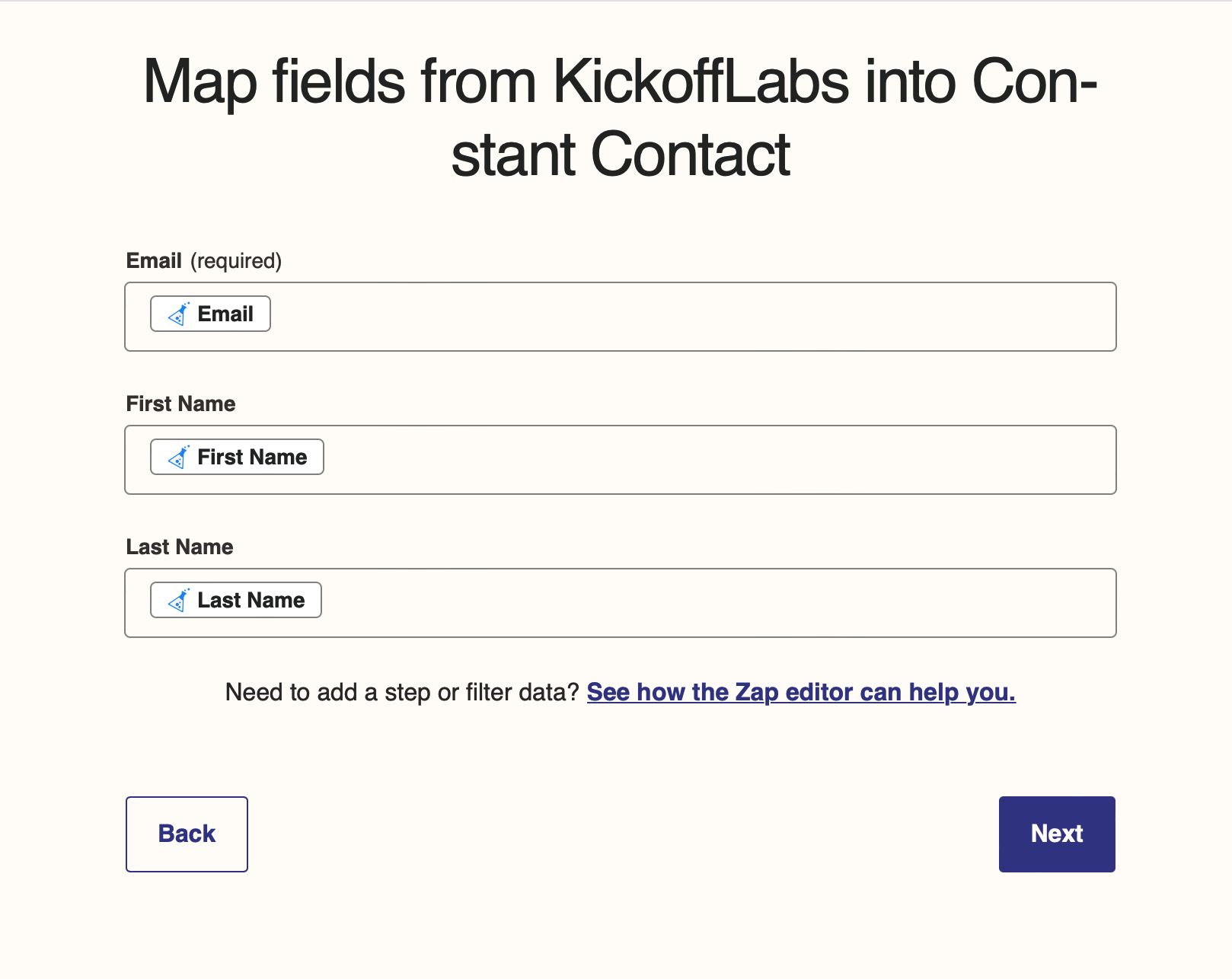 constant contact map fields