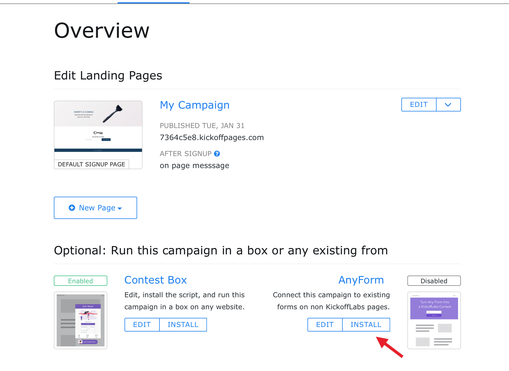 anyform when using a landing page campaign