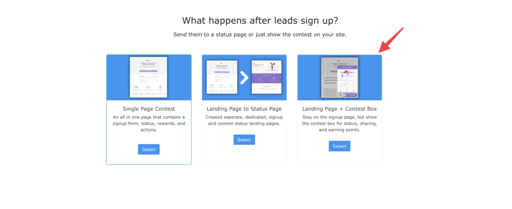select contest box from the onboarding flow